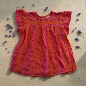 Grace & Karma Pink Orange Striped Flutter Sleeve‎ Boho Top Womens 1X Peasant